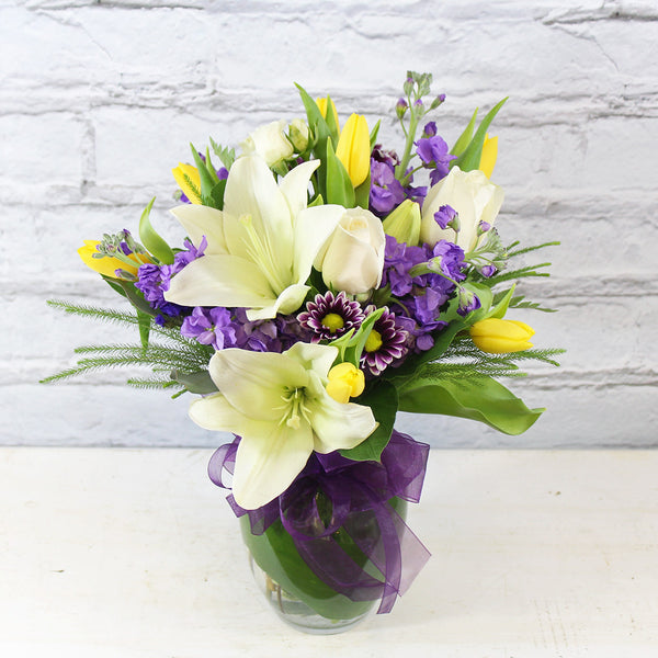 white lilies and purple roses HELLO SPRING! (MF-0064)